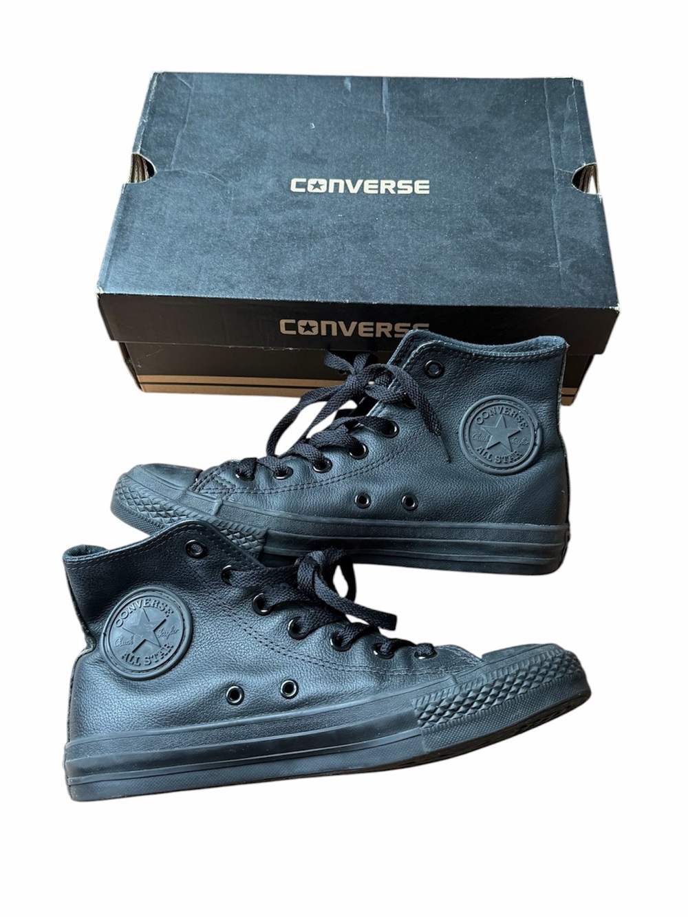 Converse Black Leather High Top Sneakers Size 7.5 Chuck Taylor All Star Shoes